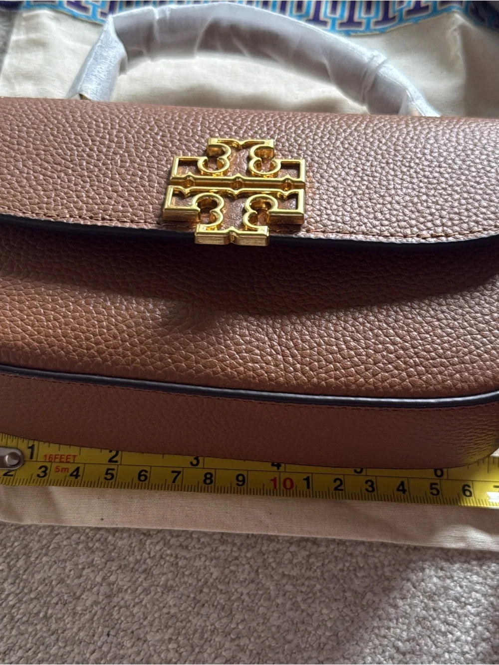 Tory Burch Tan mini Pebbled Leather Shoulder Bag with Gold Logo